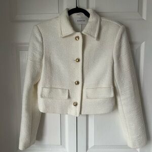 Aritzia Babaton - White Tweed Cotton Blend Jacket with Gold Toned Buttons, Lined